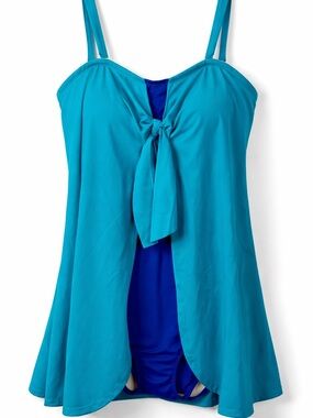Roamans Turquoise Swimdress One Piece Tie Front Plus Size 20W NWOT Blue